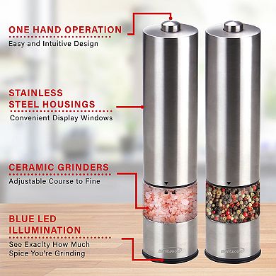 Brentwood Electric Blue LED Salt and Pepper Adjustable Ceramic Grinders