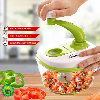 Brentwood 8 Cup Hand Crank Food Processor with Stainless Steel Blades and Paddle Mixer in Green