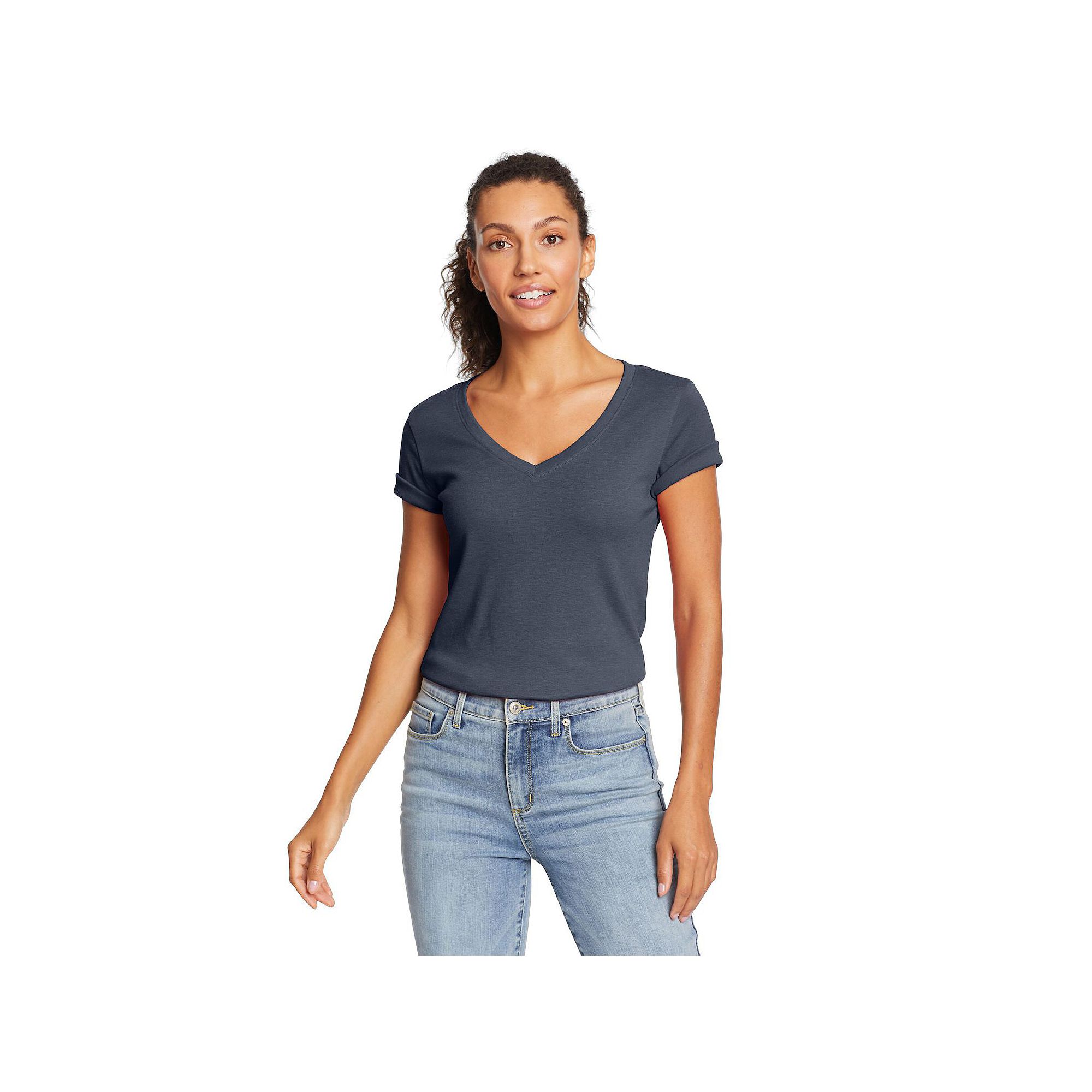 Womens Eddie Bauer Favorite Solid Tee, Size: Small, Grey Indigo