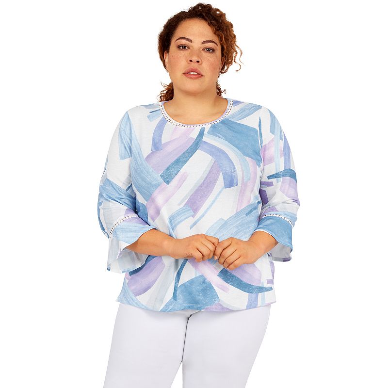 Plus Size Alfred Dunner Victoria Falls Crewneck Three-Quarter Bell Sleeve P