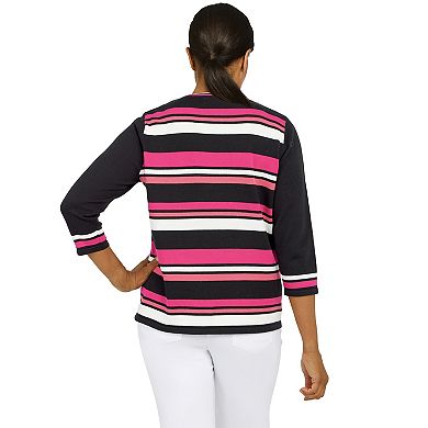 Petite Alfred Dunner Theater District Spliced Stripe Sweater