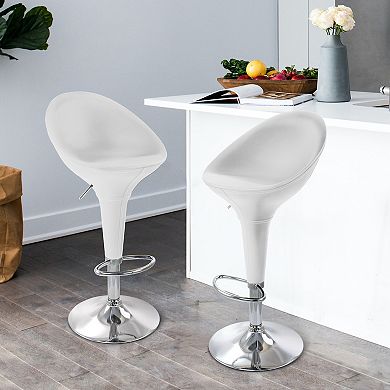 Elama 2 Piece Adjustable Plastic Bar Stool in White with Chrome Base