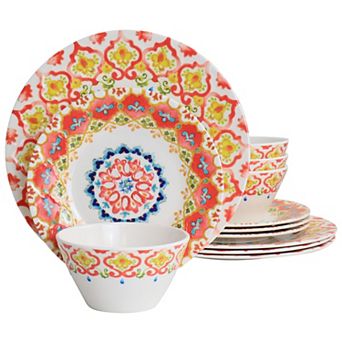 Laurie Gates California Designs Tamayo 12 pc Melamine Dinnerware Set in Multi-Color