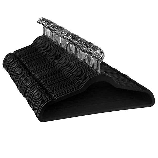 Elama Home 100 Piece Velvet Slim Profile Heavy Duty Felt Hangers with Stainless Steel Swivel Hooks in Blue - Black