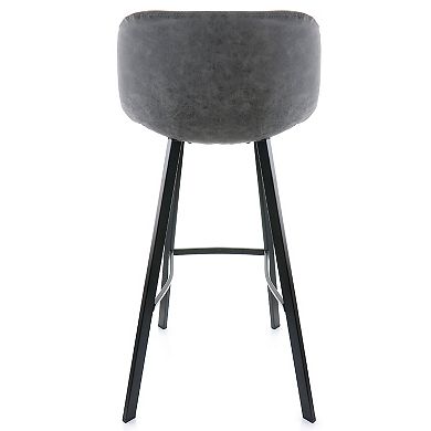 Elama Faux Leather Bar Stool in Gray with Black Legs