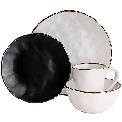 Elama Roman 16 Piece Stoneware Dinnerware Set in Assorted Matte with Gold Rim