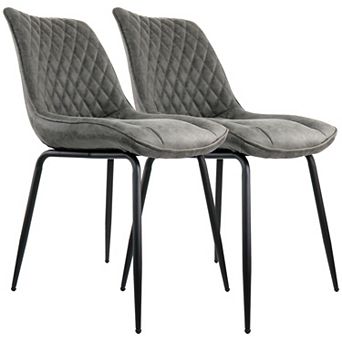 Elama 2 pc Vintage Faux Leather Tufted Chair in Gray with Black Metal Legs