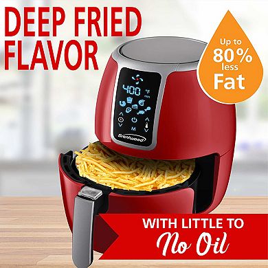 Brentwood Small 1400 Watt 4 Quart Electric Digital Air Fryer with Temperature Control in Red