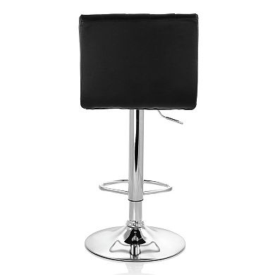 Elama 2 Piece Tufted Faux Leather Adjustable Bar Stool in White with Chromed Base
