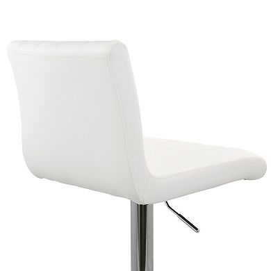Elama 2 Piece Tufted Faux Leather Adjustable Bar Stool in White with Chromed Base