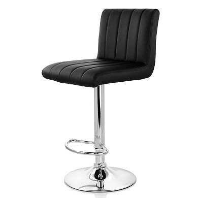 Elama 2 Piece Tufted Faux Leather Adjustable Bar Stool in White with Chromed Base