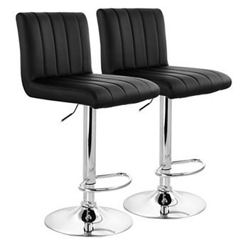 Elama 2 pc Tufted Faux Leather Adjustable Bar Stool in White with Chromed Base