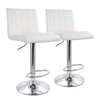 Elama 2 pc Tufted Faux Leather Adjustable Bar Stool in White with Chromed Base