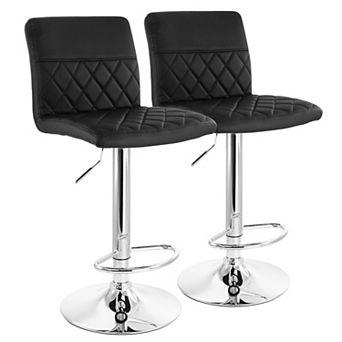 Elama 2 pc Adjustable Faux Leather Bar Stool in Black with Chrome Base