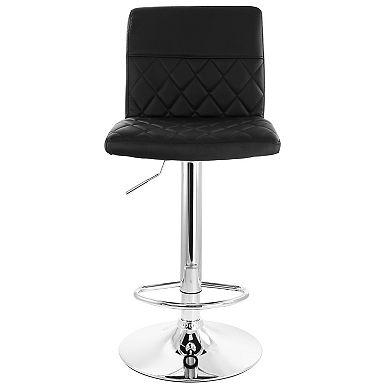 Elama 2 Piece Adjustable Faux Leather Bar Stool in Black with Chrome Base