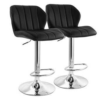 Elama 2 pc Adjustable Faux Leather Stripe Tufted Bar Stool in Black with Chrome Base