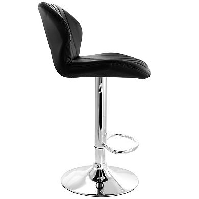 Elama 2 Piece Adjustable Faux Leather Stripe Tufted Bar Stool in Black with Chrome Base
