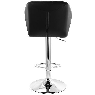Elama 2 Piece Adjustable Faux Leather Stripe Tufted Bar Stool in Black with Chrome Base