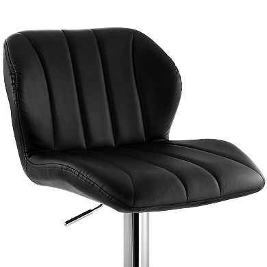 Elama 2 Piece Adjustable Faux Leather Stripe Tufted Bar Stool in Black with Chrome Base