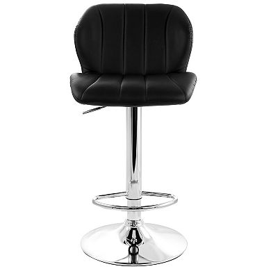 Elama 2 Piece Adjustable Faux Leather Stripe Tufted Bar Stool in Black with Chrome Base