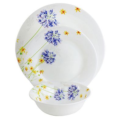 Gibson Ultra Violet Floral 12 Piece Tempered Opal Glass Dinnerware Set