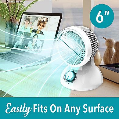 Brentwood 6 Inch Three Speed Oscllating Circulator Desktop Fan with Timer and Remote Control in White