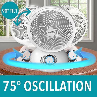 Brentwood 6 Inch Three Speed Oscllating Circulator Desktop Fan with Timer and Remote Control in White