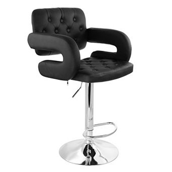 Elama Faux Leather Tufted Bar Stool in White with Chrome Base and Adjustable Height