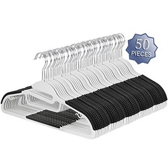 Elama Home 50 pc Non Slip Hanger with U-slide in White and Black