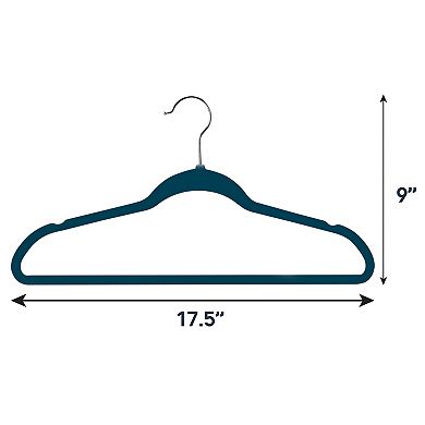 Elama Home 30 Piece Velvet Slim Profile Heavy Duty Felt Hangers with Stainless Steel Swivel Hooks in Blue