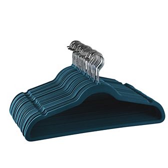 Elama Home 30 pc Velvet Slim Profile Heavy Duty Felt Hangers with Stainless Steel Swivel Hooks in Blue