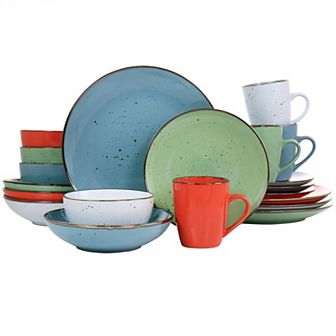 Elama Evelyn 20 pc Mix and Match Round Stoneware Dinnerware Set in Assorted Colors