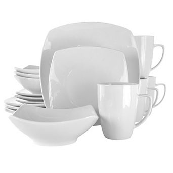 Elama Hayes 16 pc Square Porcelain Dinnerware Set in White