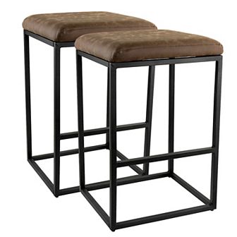 Elama 2 pc Faux Leather Bar Chair in Brown with Black Base