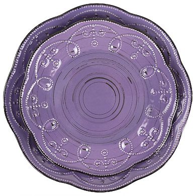 Elama Rustic Birch 16 Piece Stoneware Dinnerware Set in Purple