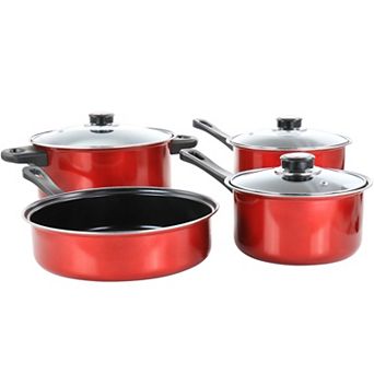 Gibson Everyday Cardinal 7 pc Nonstick Steel Cookware Set in Red