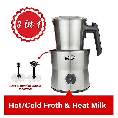 Brentwood 15 Ounce Cordless Electric Milk Frother, Warmer, and Hot Chocolate Maker in Stainless Steel