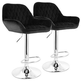 Elama 2 pc Adjustable Velvet Bar Stools in Camel with Chrome Base