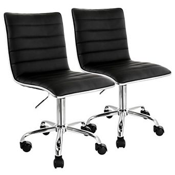 Elama 2 pc Adjustable Faux Leather Rolling Office Chair in Black with Chrome Finish