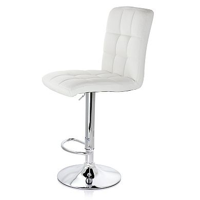 Elama 2 Piece Square Tufted Faux Leather Adjustable Bar Stool in Black with Chrome Base