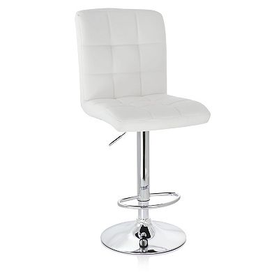 Elama 2 Piece Square Tufted Faux Leather Adjustable Bar Stool in Black with Chrome Base