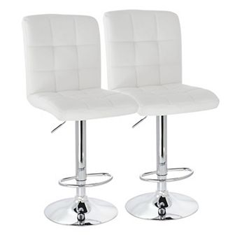 Elama 2 pc Square Tufted Faux Leather Adjustable Bar Stool in Black with Chrome Base