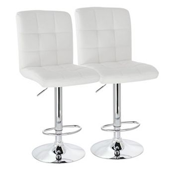 Elama 2 pc Square Tufted Faux Leather Adjustable Bar Stool in Black with Chrome Base