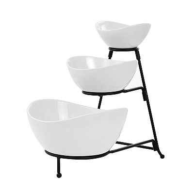 Elama 3 Tier Oval Bowl Porcelain Serveware Set