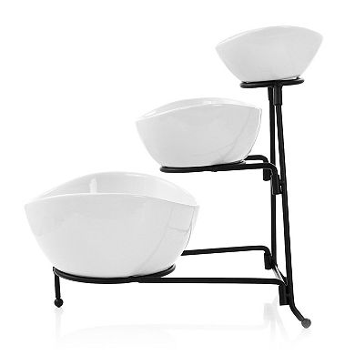 Elama 3 Tier Oval Bowl Porcelain Serveware Set