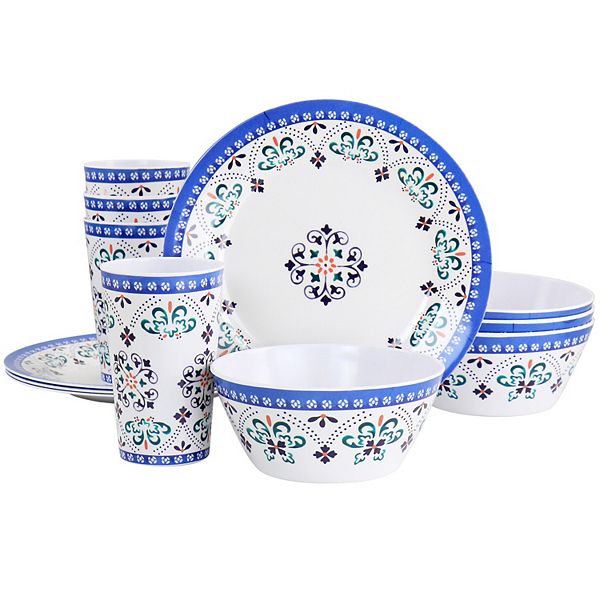 Gibson Everyday Alhambra Blues 12 Piece Melamine Dinnerware Set in Blue
