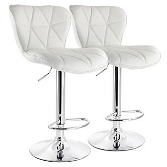 Elama 2 pc Diamond Tufted Faux Leather Adjustable Bar Stool in Red with Chrome Base