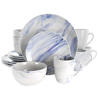 Elama Fine Marble 16 pc Stoneware Dinnerware Set in Blue and White