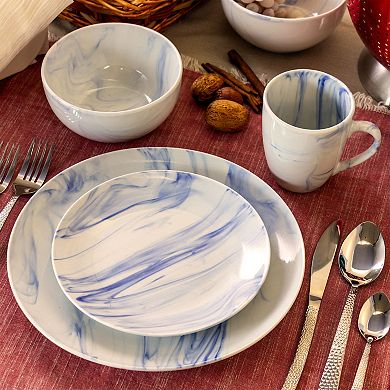 Elama Fine Marble 16 Piece Stoneware Dinnerware Set in Blue and White