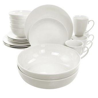 Elama Iris 32 pc Porcelain Dinnerware Set with 2 Serving Bowls in White